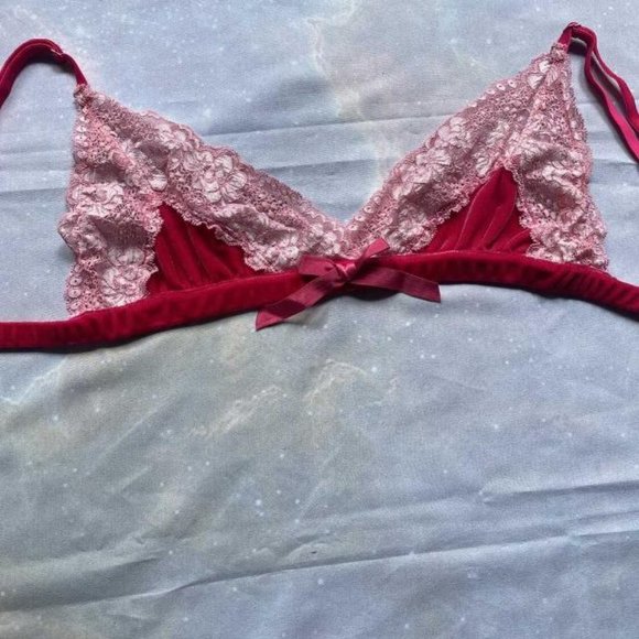 Wendy Glez velvet/lace Fuchsia & Pink Barbiecore bra - Picture 1 of 3